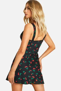 Cami Dresses*boohoo Cherry Print Satin Slip Mini Dress black