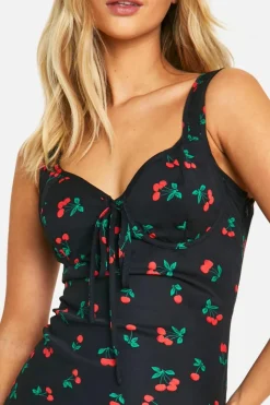 Cami Dresses*boohoo Cherry Print Satin Slip Mini Dress black