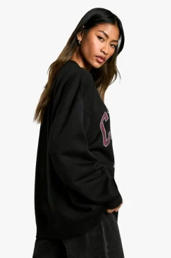 Sweatshirts|Hoodies & Sweatshirts*boohoo Cherry Slogan Oversized Sweatshirt black