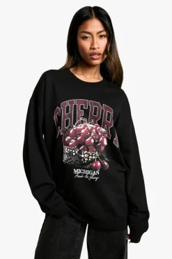 Sweatshirts|Hoodies & Sweatshirts*boohoo Cherry Slogan Oversized Sweatshirt black