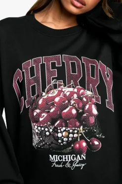 Sweatshirts|Hoodies & Sweatshirts*boohoo Cherry Slogan Oversized Sweatshirt black