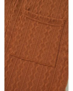 Cardigans*Azura Exchange Chestnut Textured Knit Side Pockets Open Front Cardigan Brown