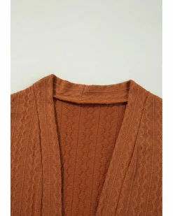 Cardigans*Azura Exchange Chestnut Textured Knit Side Pockets Open Front Cardigan Brown