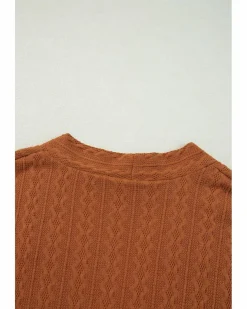 Cardigans*Azura Exchange Chestnut Textured Knit Side Pockets Open Front Cardigan Brown