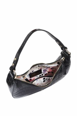 Shoulder Bags|Handbags*Ashwood Leather Chic' Croc Embossed Leather Medium Saddle Shoulder Bag Black