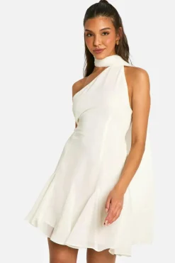 Skater Dresses*boohoo Chiffon Assymteric Godet Seam Mini Dress cream