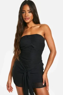 Bodycon Dresses*boohoo Chiffon Bandeau Tie Detail Mini Dress black
