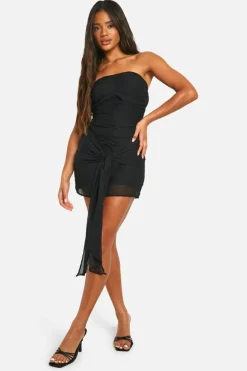 Bodycon Dresses*boohoo Chiffon Bandeau Tie Detail Mini Dress black