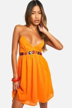Smock Dresses*boohoo Chiffon Bead Detail Mini Dress orange