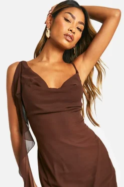 Maxi Dresses*boohoo Chiffon Cowl Neck Maxi Dress chocolate