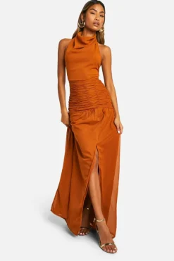 Smock Dresses|Maxi Dresses*boohoo Chiffon Maxi Halterneck Dress almond