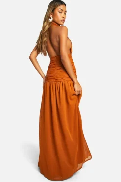 Smock Dresses|Maxi Dresses*boohoo Chiffon Maxi Halterneck Dress almond