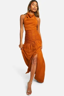 Smock Dresses|Maxi Dresses*boohoo Chiffon Maxi Halterneck Dress almond