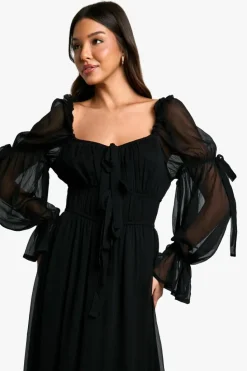 Smock Dresses*boohoo Chiffon Milkmaid Midaxi Dress black