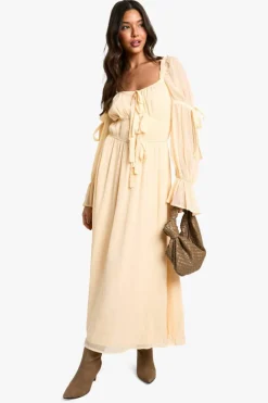 Smock Dresses*boohoo Chiffon Milkmaid Midaxi Dress stone