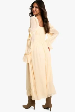 Smock Dresses*boohoo Chiffon Milkmaid Midaxi Dress stone