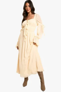 Smock Dresses*boohoo Chiffon Milkmaid Midaxi Dress stone
