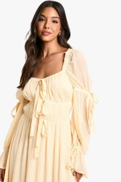 Smock Dresses*boohoo Chiffon Milkmaid Midaxi Dress stone