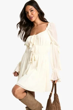 Smock Dresses*boohoo Chiffon Milkmaid Mini Dress almond