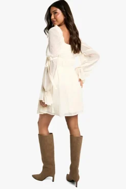 Smock Dresses*boohoo Chiffon Milkmaid Mini Dress almond