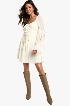 Smock Dresses*boohoo Chiffon Milkmaid Mini Dress almond