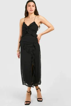Maxi Dresses*boohoo Chiffon Ruffle Maxi Dress black