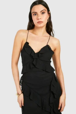 Maxi Dresses*boohoo Chiffon Ruffle Maxi Dress black