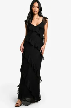 Maxi Dresses|Dresses*boohoo Chiffon Ruffle Strappy Maxi Dress black