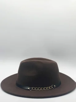 Hats & Gloves|Hats & Gloves*SVNX Chocolate Trilby With PU Chain Band Brown