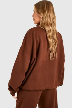 Sweatshirts|Hoodies & Sweatshirts*boohoo Plus Dsgn Oversized Half Zip Sweatshirt chocolate