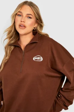 Sweatshirts|Hoodies & Sweatshirts*boohoo Plus Dsgn Oversized Half Zip Sweatshirt chocolate