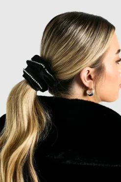 Hair Accessories*boohoo Christmas Bauble Gift Diamante Scrunchie black