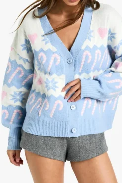 Cardigans*boohoo Christmas Heart Fairisle Cardigan blue