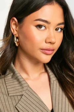Statement Earrings|Earrings*boohoo Chunky Abstract Hoop Earrings gold