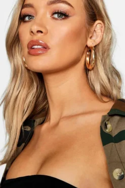 Statement Earrings|Earrings*boohoo Chunky Bar Hoop Earrings gold