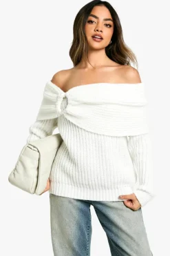 Jumpers|Jumpers & Cardigans*boohoo Chunky Bardot Knitted Cosy Jumper cream