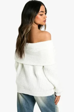 Jumpers|Jumpers & Cardigans*boohoo Chunky Bardot Knitted Cosy Jumper cream