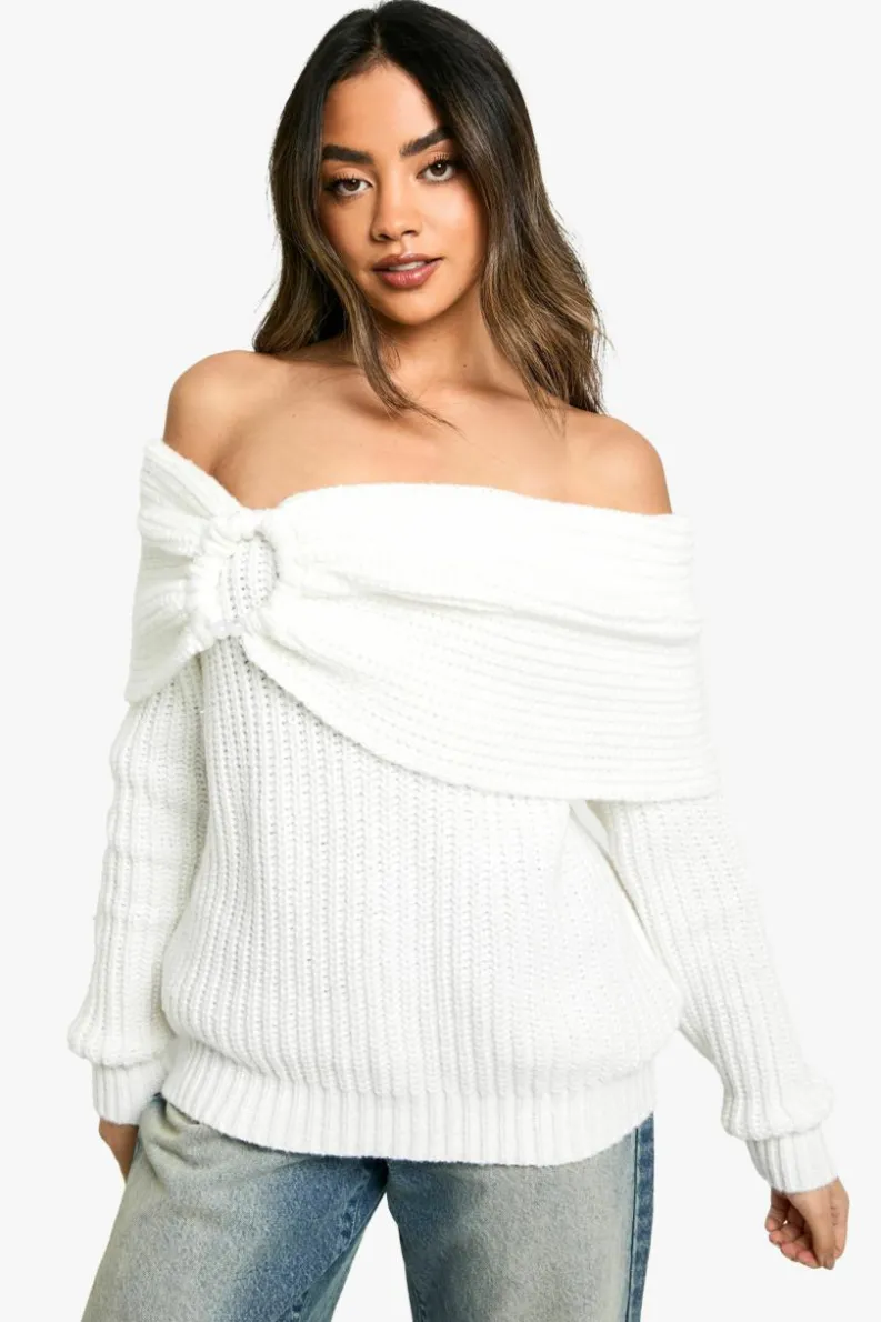 Jumpers|Jumpers & Cardigans*boohoo Chunky Bardot Knitted Cosy Jumper cream