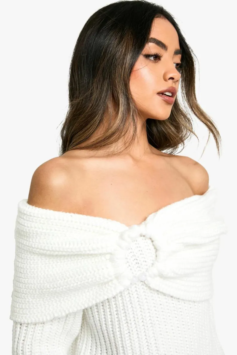 Jumpers|Jumpers & Cardigans*boohoo Chunky Bardot Knitted Cosy Jumper cream