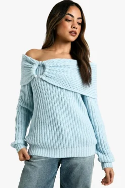 Jumpers*boohoo Chunky Bardot Knitted Cosy Jumper dusty blue