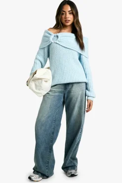 Jumpers*boohoo Chunky Bardot Knitted Cosy Jumper dusty blue