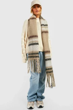 Scarves|Scarves*boohoo Chunky Brown & Black Check Tassel Scarf multi