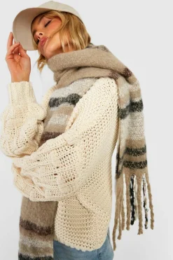 Scarves|Scarves*boohoo Chunky Brown & Black Check Tassel Scarf multi