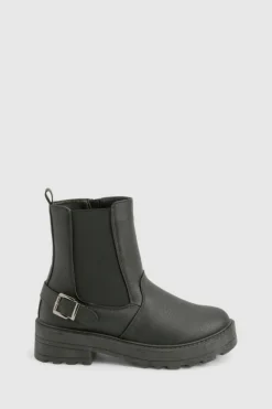 Chunky Boots|Ankle Boots*boohoo Chunky Buckle Detail Chelsea Boots black