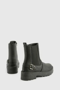 Chunky Boots|Ankle Boots*boohoo Chunky Buckle Detail Chelsea Boots black