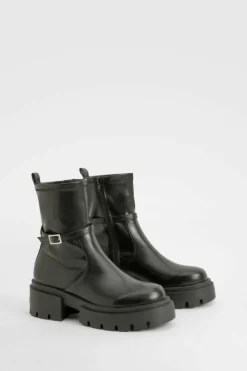 Chunky Boots|All Boots*boohoo Chunky Buckle Detail Chelsea Boots black