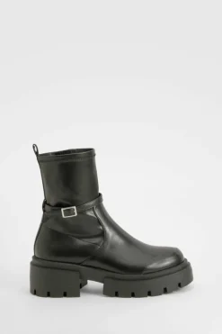 Chunky Boots|All Boots*boohoo Chunky Buckle Detail Chelsea Boots black