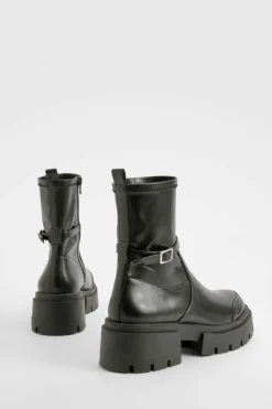 Chunky Boots|All Boots*boohoo Chunky Buckle Detail Chelsea Boots black