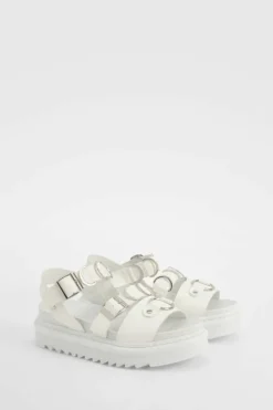 Sandals*boohoo Chunky Buckle Double Strap Flatform Dad Sandal white