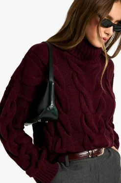 Oversized Jumpers|Jumpers*boohoo Chunky Cable Knitted Roll Neck Oversized Jumper plum